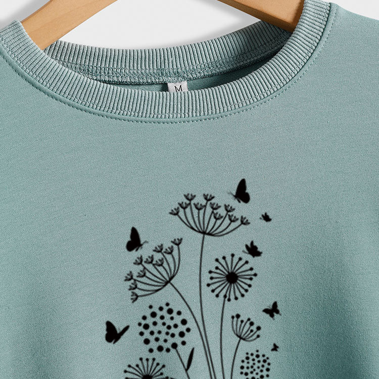 Pull surdimensionné à manches longues, ample et décontracté, imprimé de lettres de papillon et de fleurs sauvages, automne et hiver