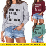 WEEKENDS COFFEE CREW NECK LETTERS FASHION LOOSE FALL WINTER LONG SLEEVE OVERSIZE SWEATSHIRT