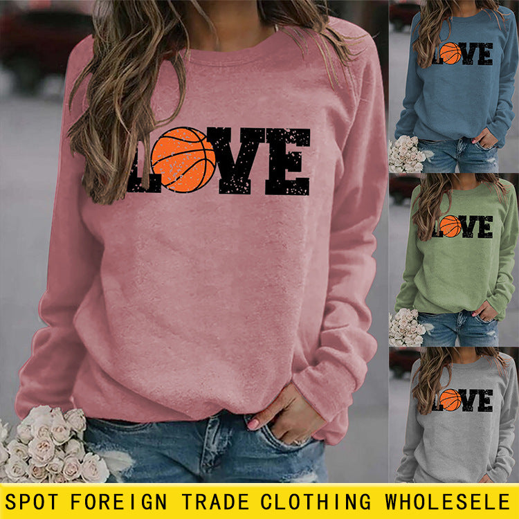 Hauts à col rond pour femmes, pull ample imprimé à manches longues