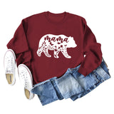 Mama Bear Buchstabendruck Rundhalsausschnitt Lockere Unterseite Langarmshirt Damen Pullover in Übergröße