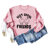 SWEAT-SHIRT À COL ROND IMPRIMÉ MONOGRAMME POUR FEMMES BEST GHOUL FRIENDS