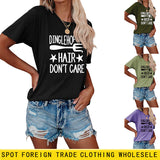 Letter Printing DINGLEHOPPER HAIR Womens Casual Short-sleeved T-shirt