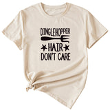 Letter Printing DINGLEHOPPER HAIR Womens Casual Short-sleeved T-shirt