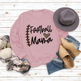 Football Mama Love Leopard Letter Crew Neck Long Sleeve Sweatshirt