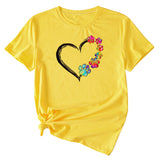 Women's T-shirt Round Neck Short Sleeve with Heart Interesting Pattern Printing