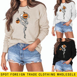 Pumpkin Skull Print Fashion Bottoming Long Sleeve Loose Ladies Sweatshirt