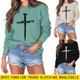 Cross Print Autumn and Winter Bottoming Long-sleeved Women's Sweatshirt