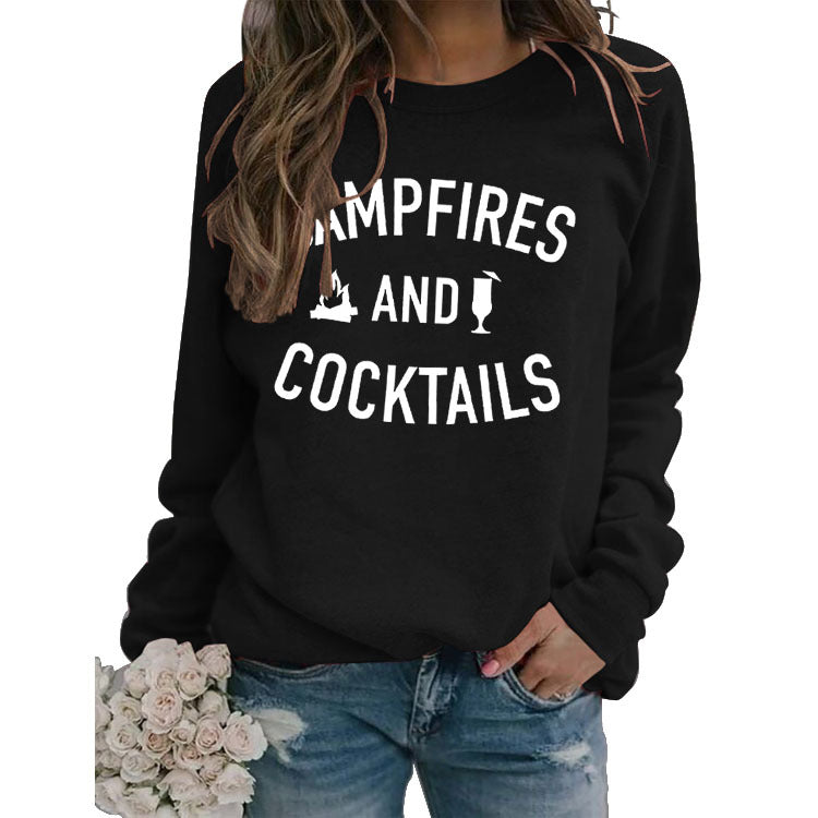 Autumn and winter new women's campfires and cocktails letter printed sweater