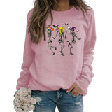 Skull Printed Bottomed Women's Long Sleeve Large Round Neck Sweater