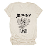 Johnny Cash Letter Short Sleeve Flower Boots Funny Women's T-Shirt