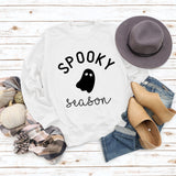 Cross-border SPOOKY SEASON Letter Loose Fall/Winter Round Neck Sweater Ladies Long Sleeve