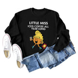 LITTLE MISS ICED COFFEE Herbstlicher Pullover mit grenzüberschreitendem Aufdruck und rundem Kragen