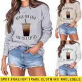 NEVER TOO COLD Letter Backing Round Neck Long Sleeve Plus Size Sweater