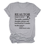 REALTOR LETTER LOOSE WOMEN'S CASUAL CREWNECK SHORT SLEEVE FASHION T-SHIRT TOP