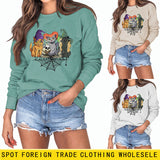 Cat Print Base Loose Long Sleeve Plus Size Sweater Girl