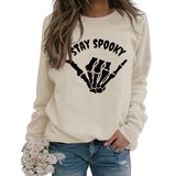 STAY SPOOKY Finger Letter Print Autumn Winter Round Neck Long Sleeve Sweater Girl