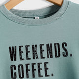 WEEKENDS COFFEE HORSES Letter Loose Long Sleeve Ladies Sweater