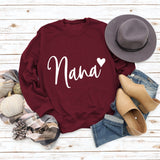 Nana Heart Letter Print Round Neck Long Sleeve Loose Plus Size Sweatshirt