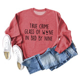 TRUE CRIME GLASS OF WINE Letter Backing Long Sleeve Sweater Girl